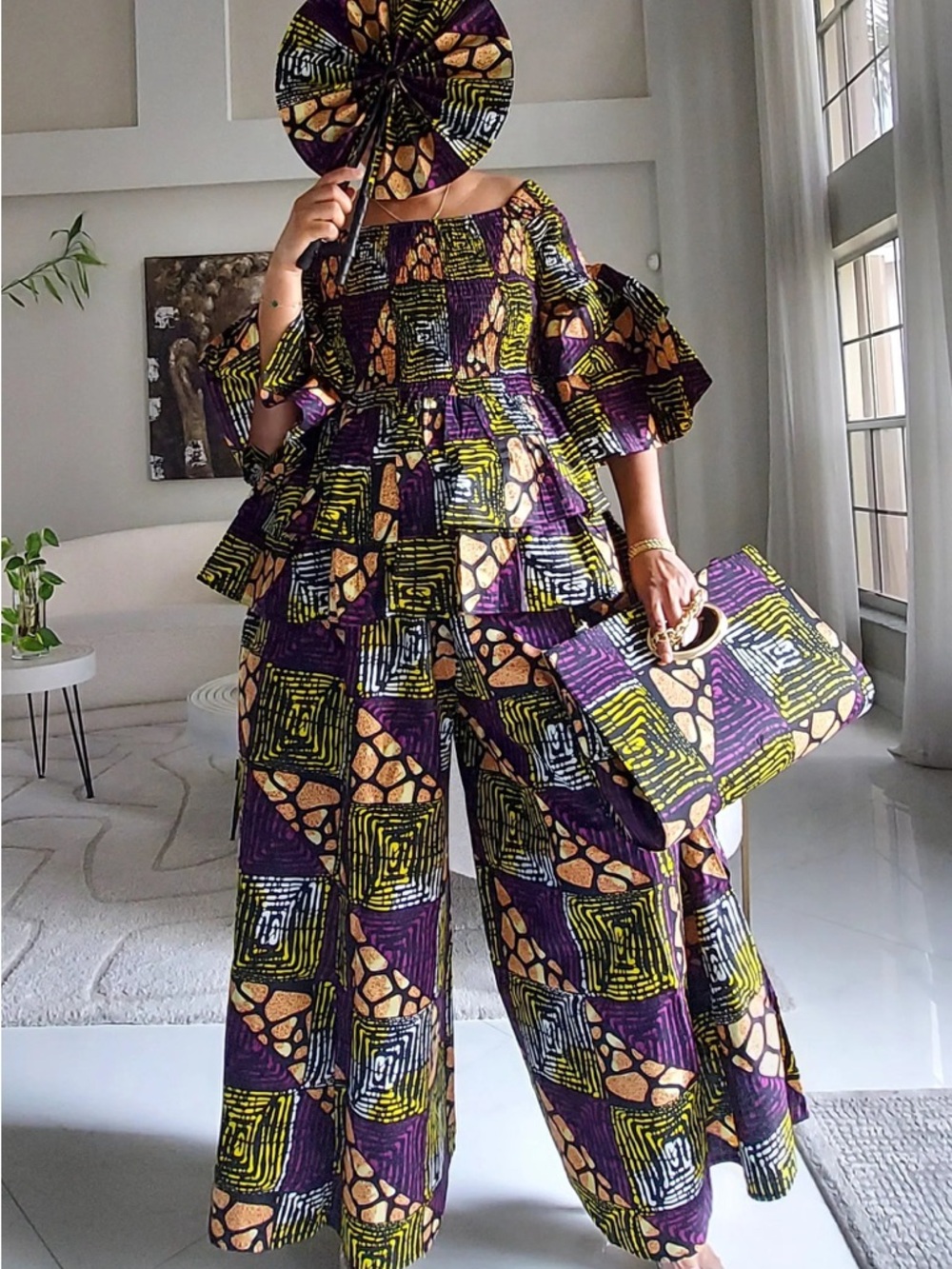 5-Piece African Ankara Pant Set – Red & Black Elegance